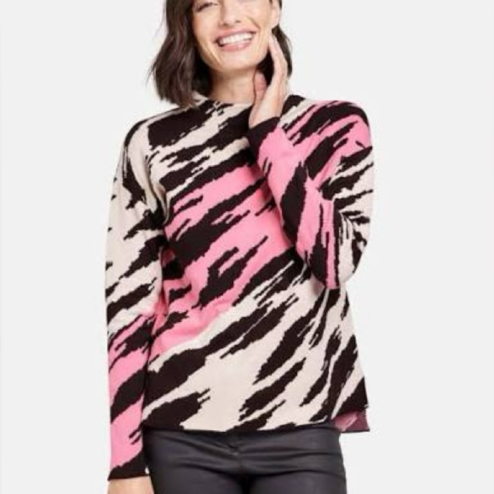 Gerry Weber Pink, Black & Cream Abstract Stripe Knit Sweater